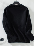 Cable-Knit Round Neck Long Sleeve Sweater - Trendsi