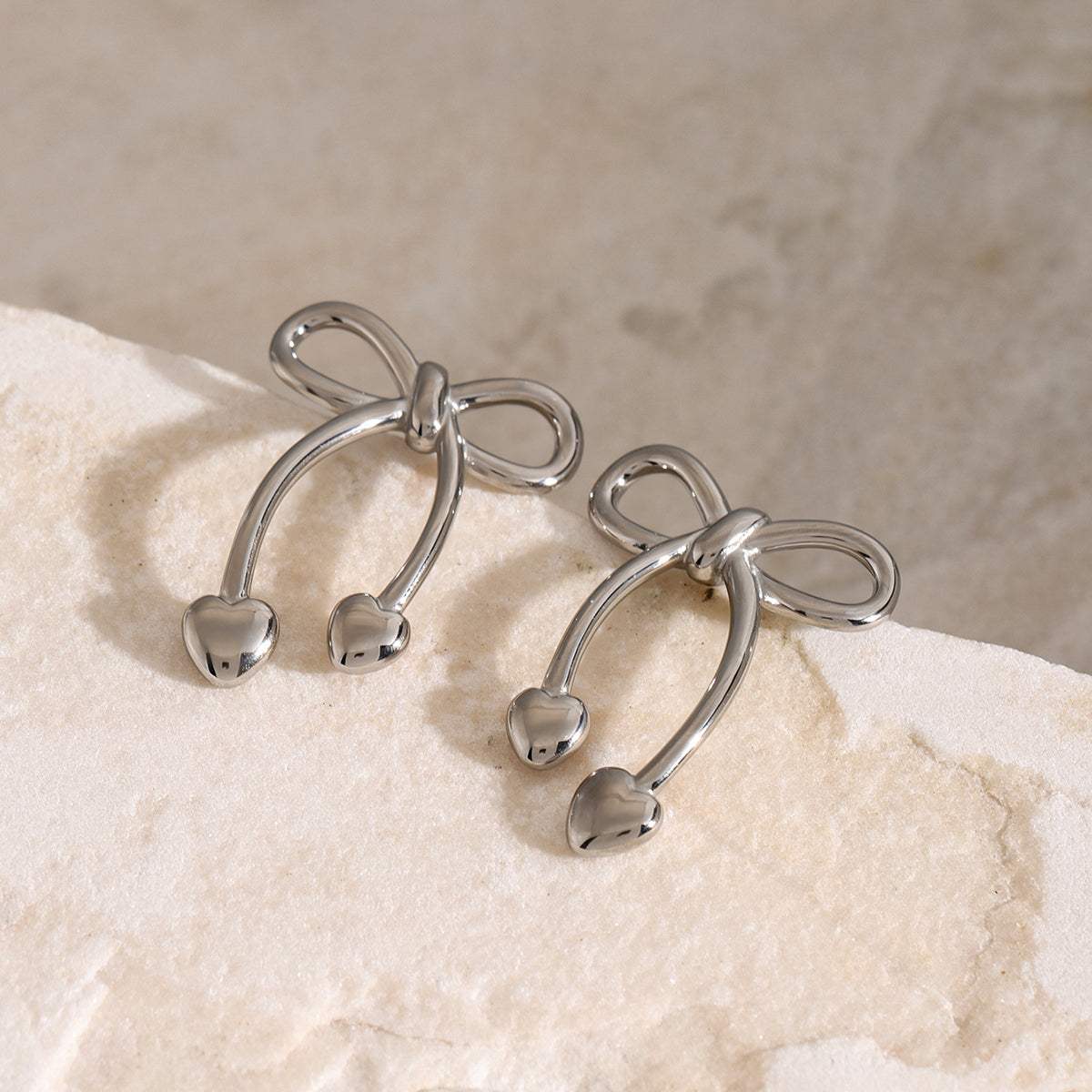Stainless Steel Bow Earrings - Trendsi - Flyclothing LLC