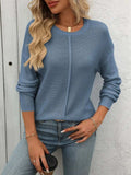 Round Neck Dropped Shoulder Knit Top - Trendsi - Flyclothing LLC