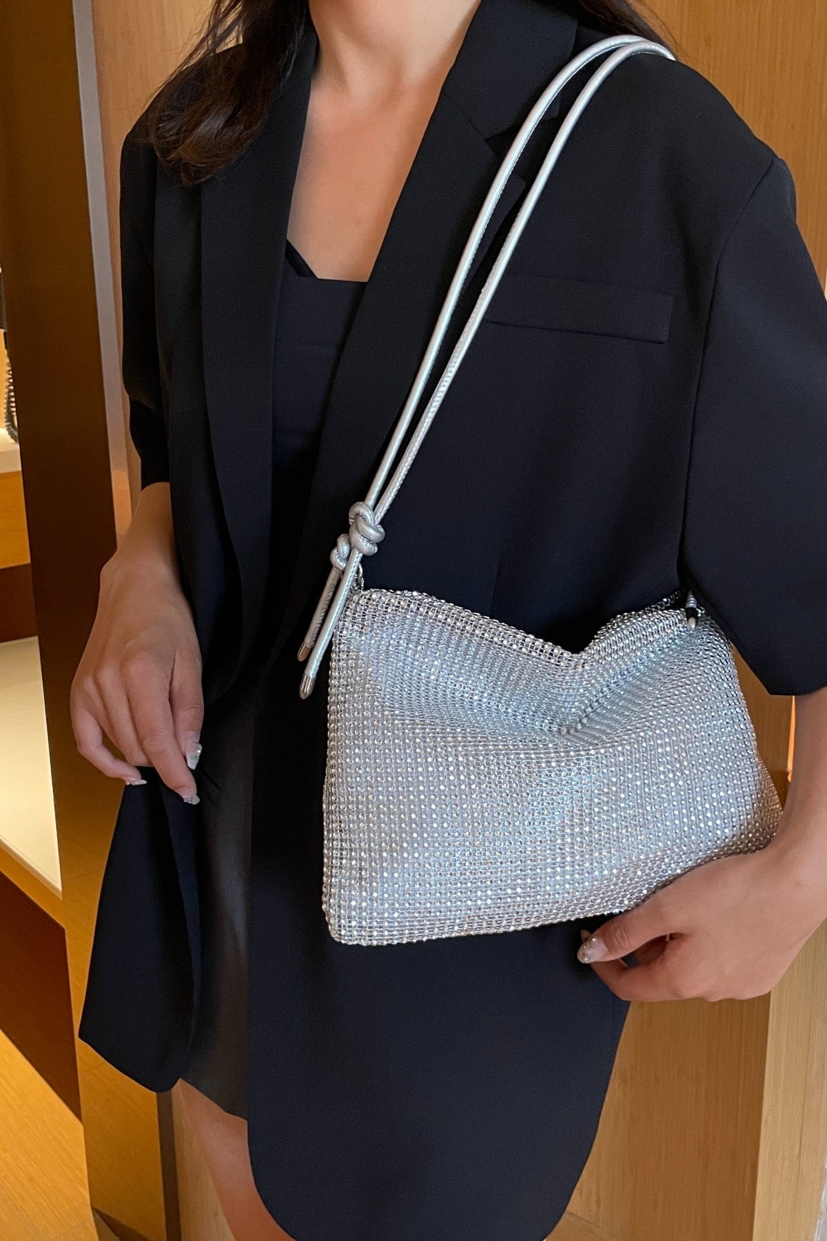 Rhinestone Knotted Strap Crossbody Bag - Trendsi