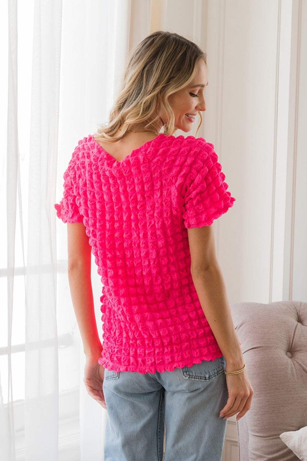 Sew In Love Bubble Textured Round Neck Short Sleeve T-Shirt - Trendsi - Flyclothing LLC