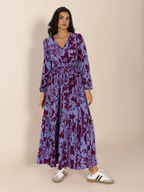 Printed Tie Neck Balloon Sleeve Maxi Dress - Trendsi - Flyclothing LLC
