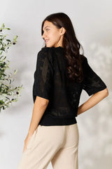 Mandy Ribbed Trim Round Neck Knit Top - Trendsi - Flyclothing LLC