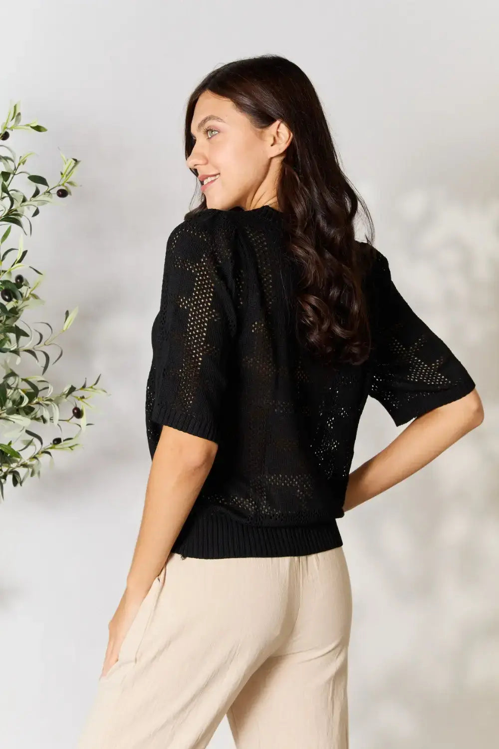 Mandy Ribbed Trim Round Neck Knit Top - Trendsi - Flyclothing LLC
