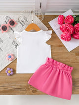 Children's Floral Applique Ruffle Sleeve Top & Skirt Set - Trendsi - Flyclothing LLC