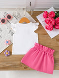 Children's Floral Applique Ruffle Sleeve Top & Skirt Set - Trendsi - Flyclothing LLC
