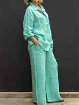 Full Size Long Sleeve Shirt and Pants Set Plus Size - Trendsi - Flyclothing LLC