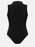 Quarter Zip Collared Neck Sleeveless Bodysuit - Trendsi - Flyclothing LLC