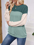 Color Block Round Neck Long Sleeve Sweatshirt - Trendsi - Flyclothing LLC