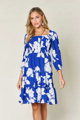 Double Take Full Size Floral Ruffle Hem Smocked Dress with Pockets - Trendsi - Flyclothing LLC