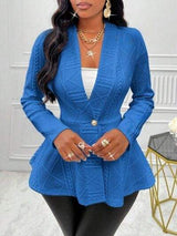 One Button Textured Peplum Cardigan - Trendsi - Flyclothing LLC