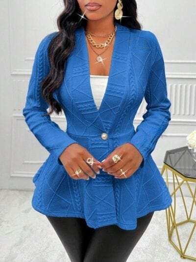 One Button Textured Peplum Cardigan - Trendsi - Flyclothing LLC