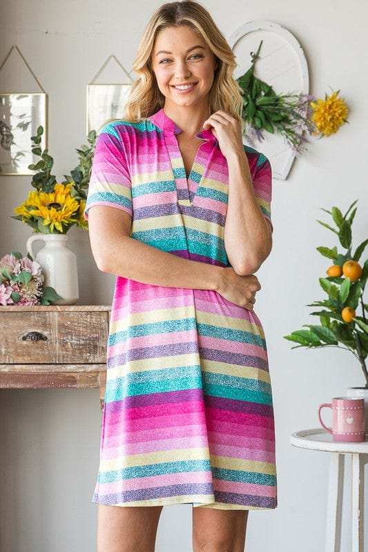Heimish Full Size Striped Short Sleeve Mini Tee Dress Plus Size - Trendsi - Flyclothing LLC