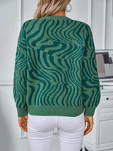 Geometric Round Neck Long Sleeve Sweater - Trendsi - Flyclothing LLC