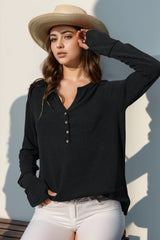Double Take Full Size Notched Thumbhole Long Sleeve T-Shirt - Trendsi