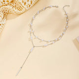 Double Layered Pearl Y-Shaped Necklace - Trendsi - Flyclothing LLC
