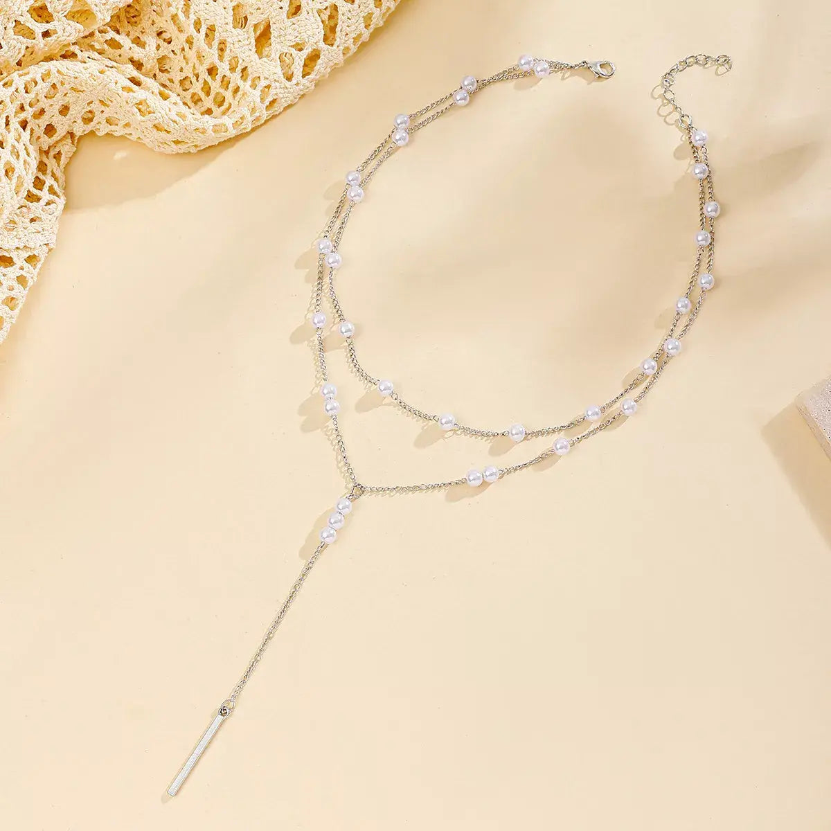 Double Layered Pearl Y-Shaped Necklace - Trendsi - Flyclothing LLC