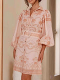 Printed Button Down Shirt Dress with Belt - Trendsi - Flyclothing LLC
