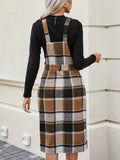 Slit Plaid Wide Strap Overall Dress - Trendsi