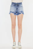 Kancan High Rise Frayed Hem Denim Shorts - Trendsi