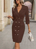 Double-Breasted Lapel Collar Long Sleeve Dress - Trendsi - Flyclothing LLC