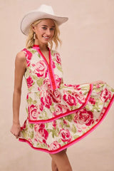 BiBi Floral Woven Contrast Edge Tiered Ruffle Mini Dress - Trendsi - Flyclothing LLC