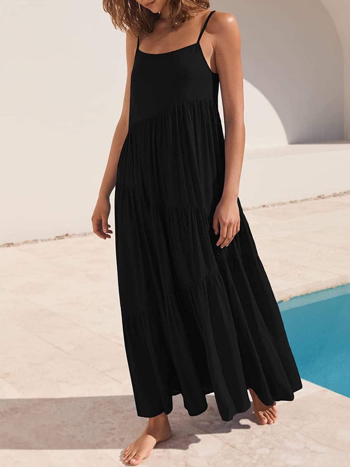 Full Size Ruched Tiered Spaghetti Strap Dress - Trendsi - Flyclothing LLC