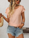 Mandy Eyelet Round Neck Short Sleeve Top - Trendsi - Flyclothing LLC