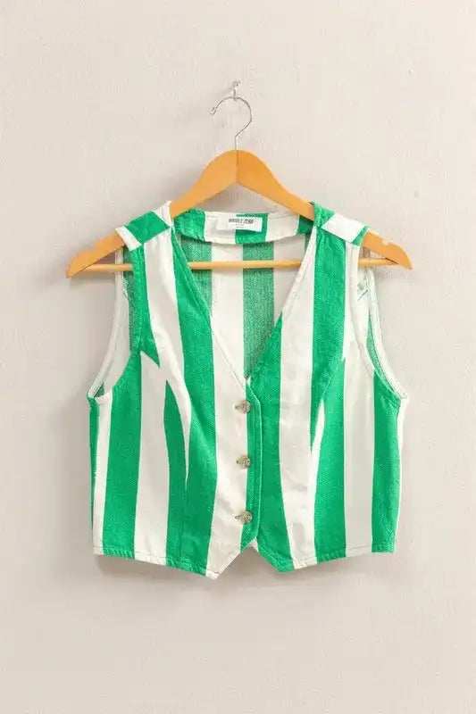 HYFVE Woven Striped V-Neck Button Down Vest - Trendsi - Flyclothing LLC