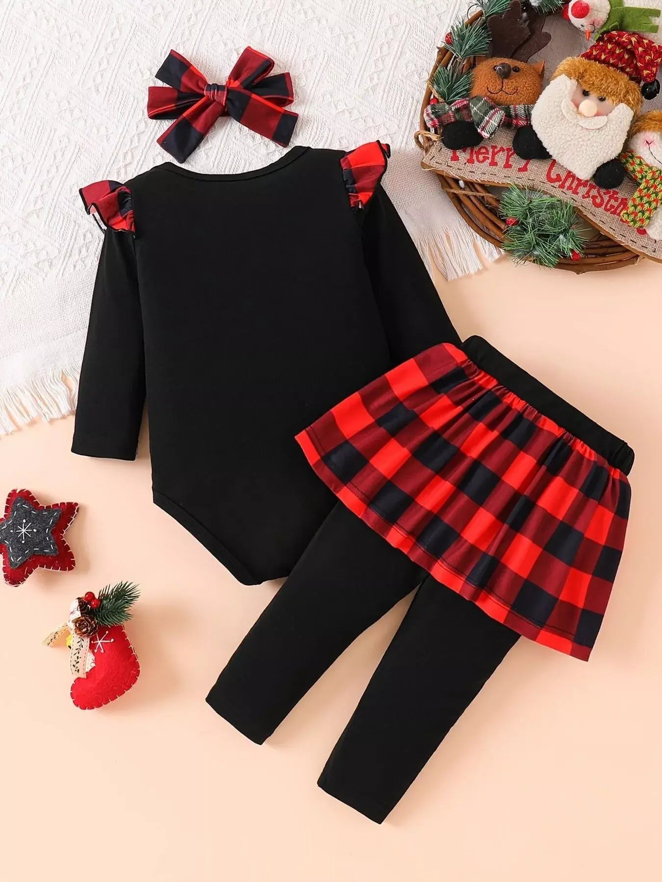 Children's Christmas Bodysuit and Pants Set with Headband - Trendsi - Flyclothing LLC