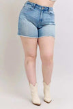 Judy Blue Full Size High Waist Western Embroidery Detail Cut Off Denim Shorts Plus Size - Trendsi - Flyclothing LLC