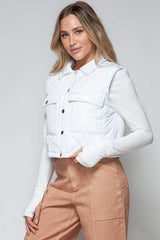 Snobbish Snap Down Quilted Crop Vest - Trendsi - Flyclothing LLC