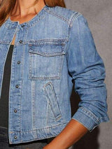 Snap Down Dropped Cargo Denim Jacket - Trendsi - Flyclothing LLC