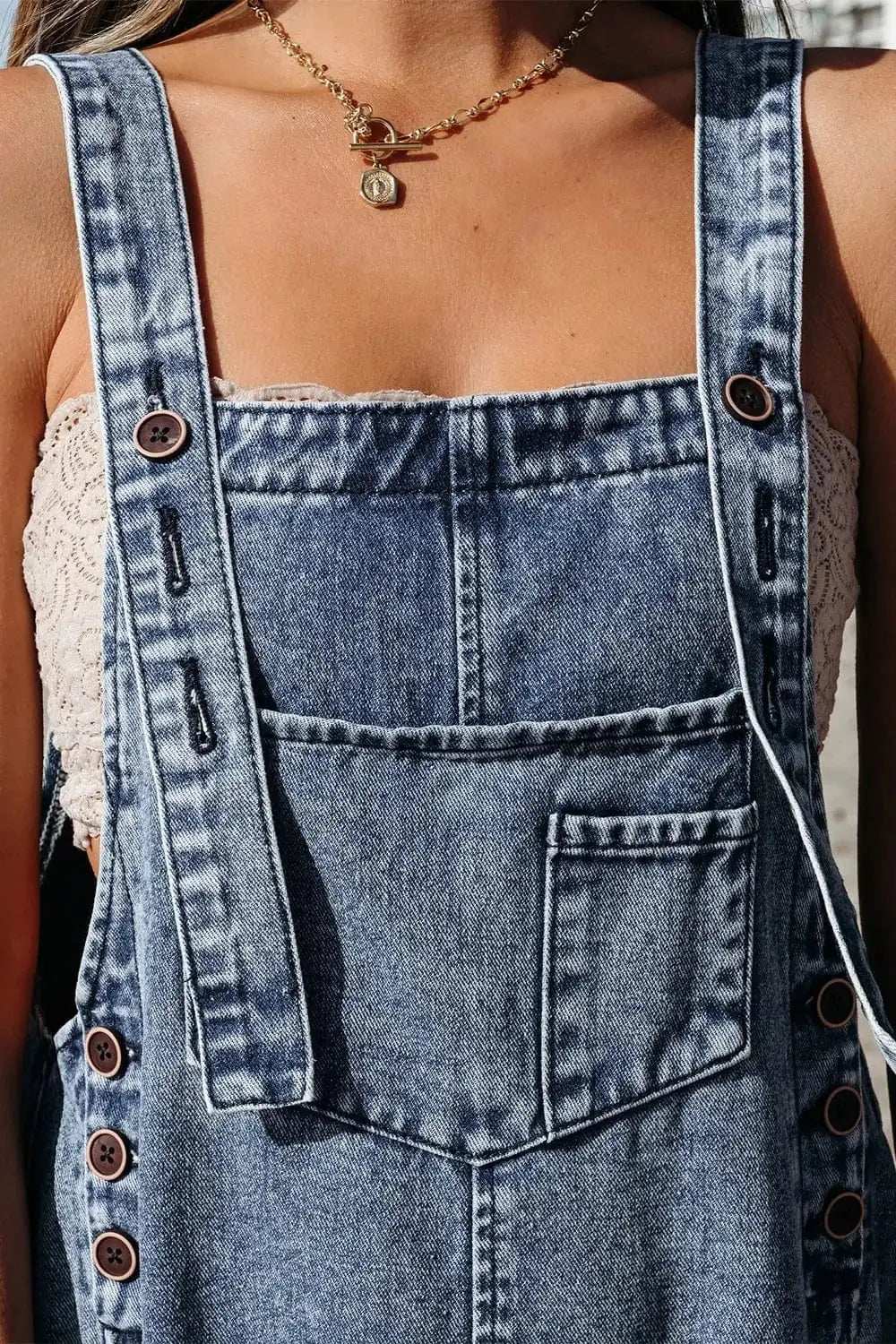 Distressed Bib Pocket Wide Leg Denim Overalls - Trendsi - Flyclothing LLC