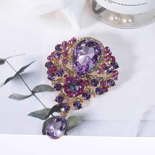 Alloy Rhinestone Teardrop Brooch - Trendsi