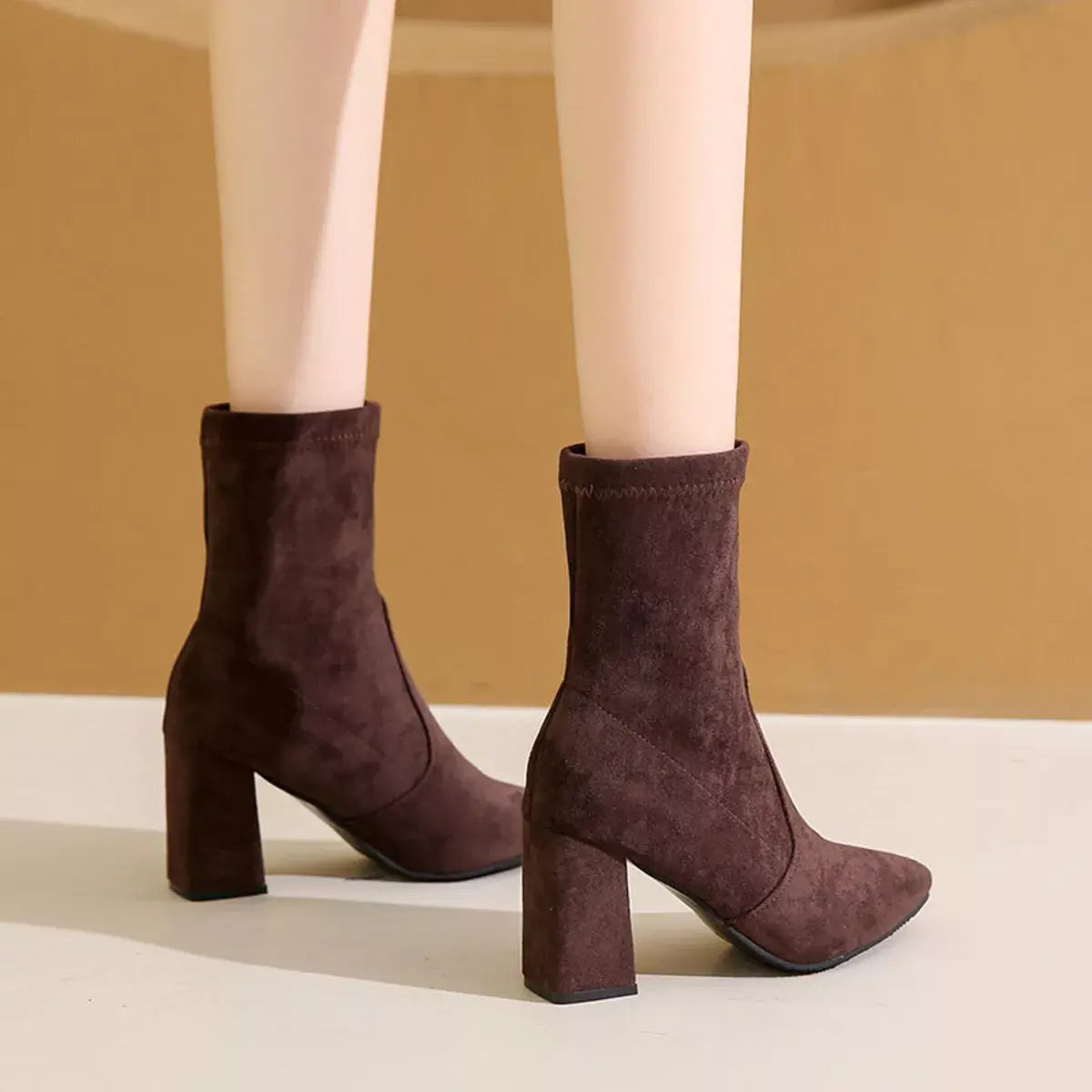 Point Toe Block Heels Boots - Trendsi - Flyclothing LLC