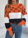 Star Contrast Round Neck Sweater - Trendsi - Flyclothing LLC