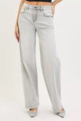 RISEN Slouchy Baggy Jeans with Contrast Stitching - Trendsi - Flyclothing LLC