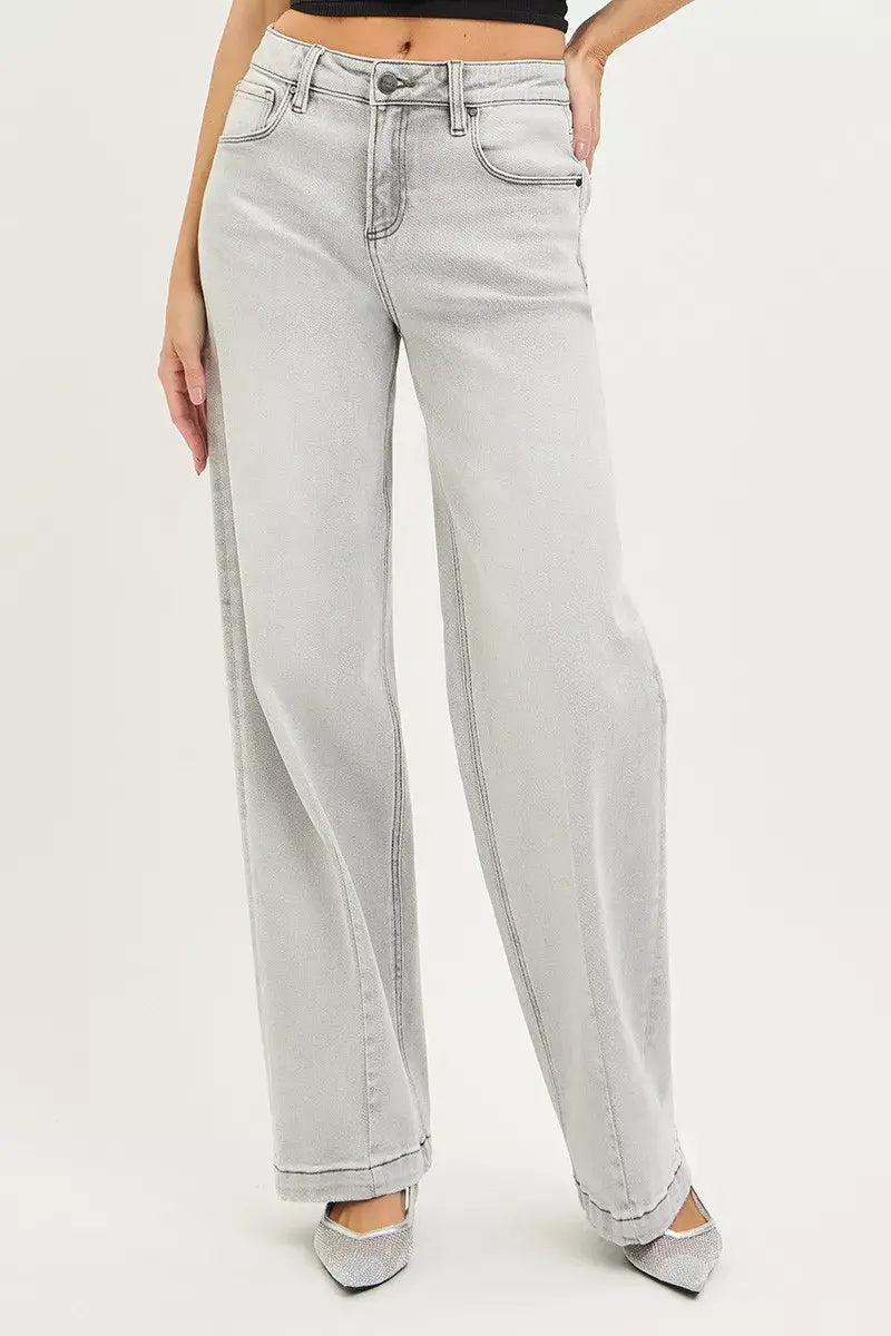 RISEN Slouchy Baggy Jeans with Contrast Stitching - Trendsi - Flyclothing LLC
