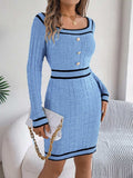 Contrast Trim Long Sleeve Sweater Dress - Trendsi - Flyclothing LLC