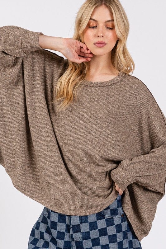 SAGE + FIG Round Neck Batwing Sleeve Oversize Top - Trendsi