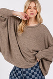 SAGE + FIG Round Neck Batwing Sleeve Oversize Top - Trendsi