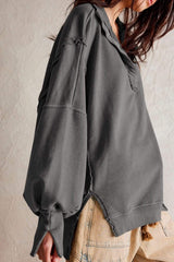 Exposed Seam Side Slit Long Sleeve Sweatshirt - Trendsi - Flyclothing LLC