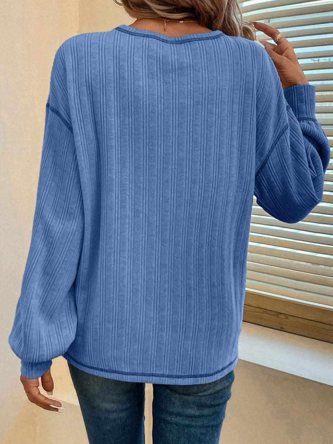 Mandy Contrast Stitching Round Neck Long Sleeve T-Shirt - Trendsi - Flyclothing LLC