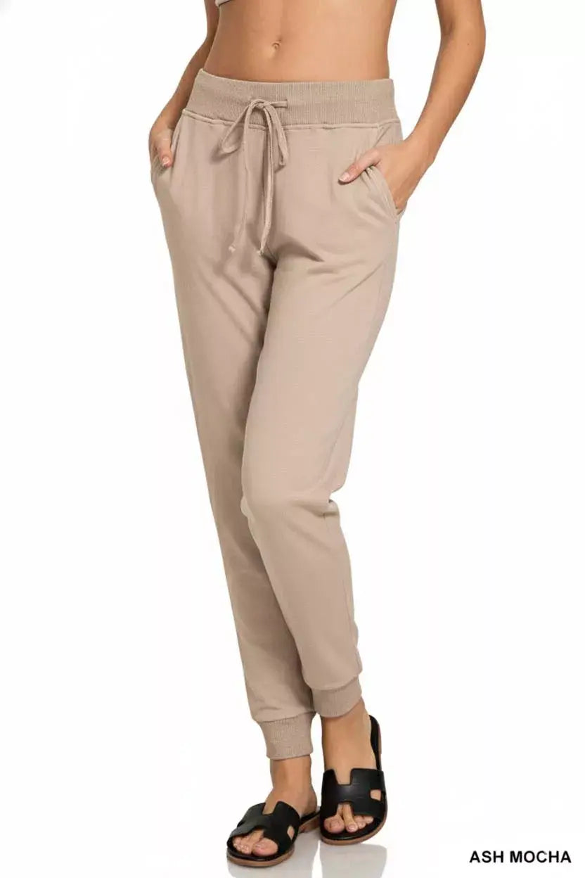 Zenana Drawstring Cotton Joggers with Pockets - Trendsi - Flyclothing LLC