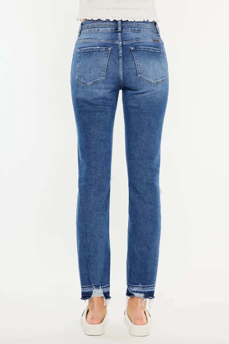Kancan High Rise Distressed Slim Straight Jeans - Trendsi - Flyclothing LLC