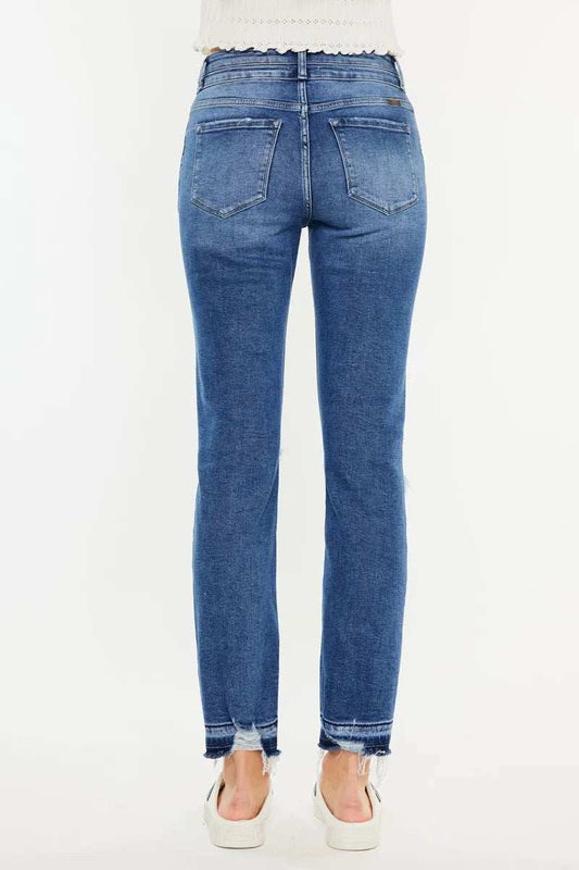 Kancan High Rise Distressed Slim Straight Jeans - Trendsi - Flyclothing LLC