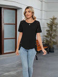 Round Neck Lace Short Sleeve T-Shirt - Trendsi - Flyclothing LLC