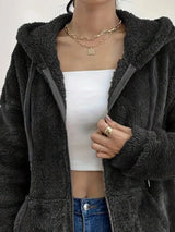Drawstring Fleece Zip-Up Outerwear - Trendsi - Flyclothing LLC
