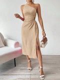 Side Slit Cutout Single Shoulder Dress - Trendsi - Flyclothing LLC